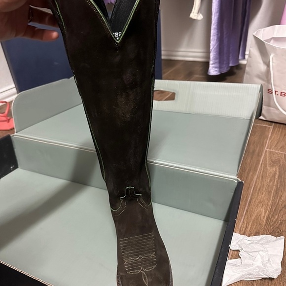 Lucchese Dark Brown Suede Heeled Boots - Picture 6 of 7